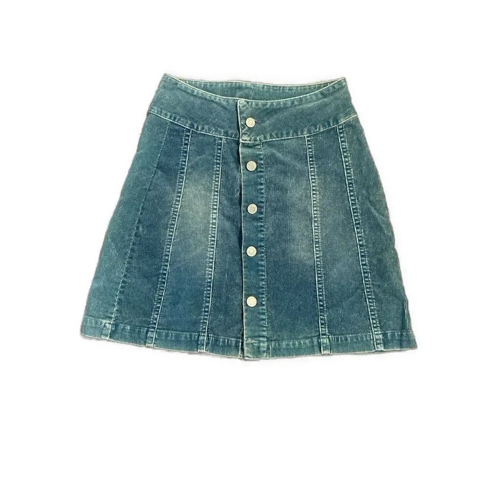 Rails Anthropologie Solid Blue High Rise Waist Corduroy Jean Denim Mini Skirt Xs